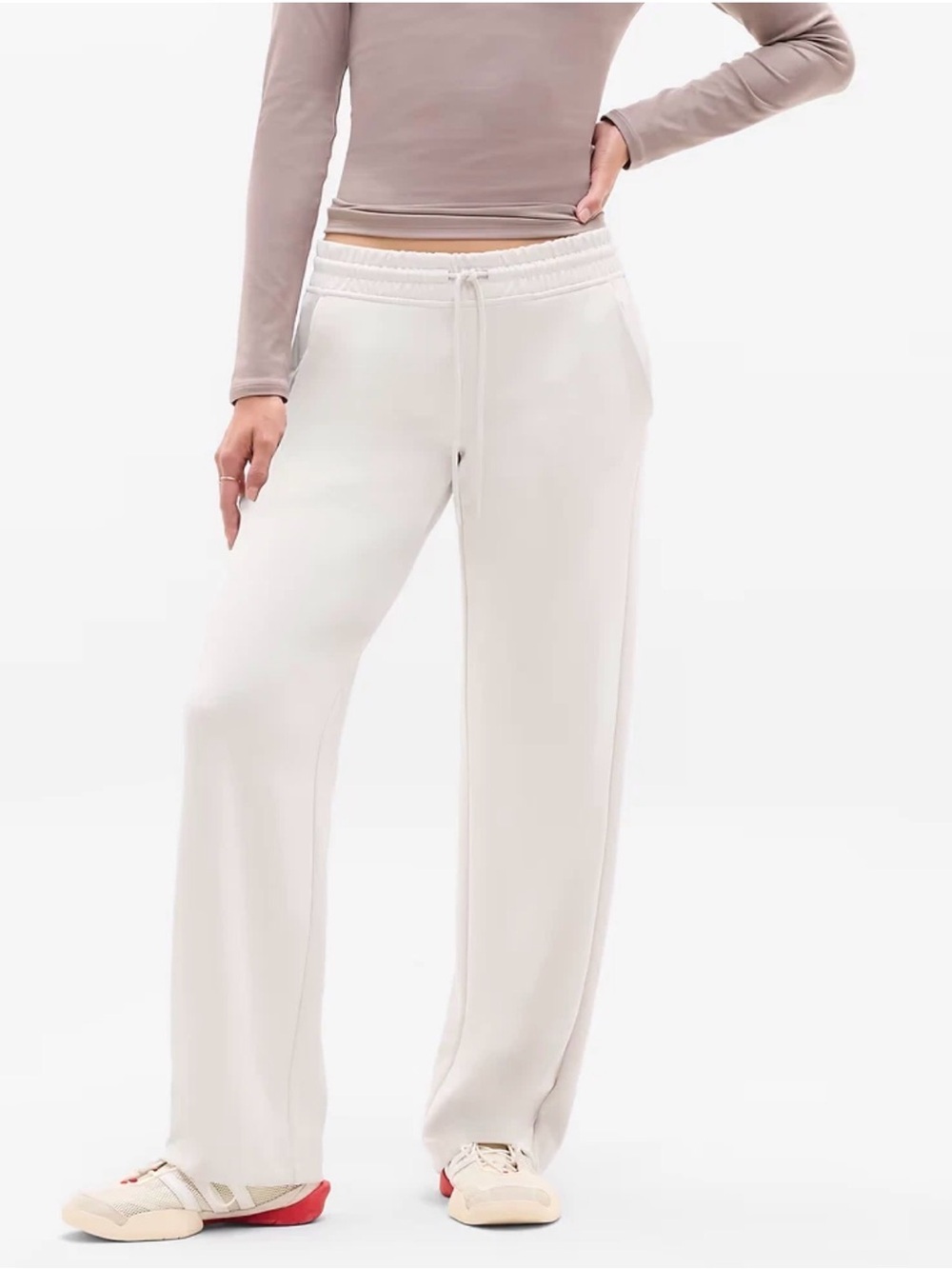 Athleta Seasoft Mid Rise Straight Pant Womens Size XL White Drawstring
